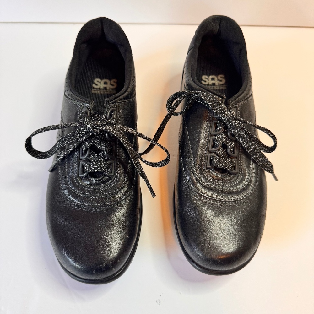 SAS Walk Easy Shoes Women’s 7N Lace Up Black Leather Comfort Walking USA Made